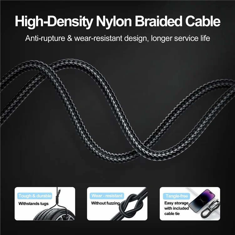 JOYROOM S-CC100A10 Feifan Series for iPhone 15 Series 1.2m 100W Type-C to Type-C Fast Charging Cord Braided 480Mbps Data Cable - Black