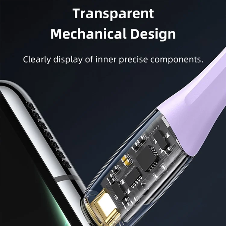 USAMS US-SJ590 Série Shadow 1,2 m pour iPhone Série 15 Type-C vers Type-C PD 100 W Câble de charge rapide avec affichage numérique transparent - Noir