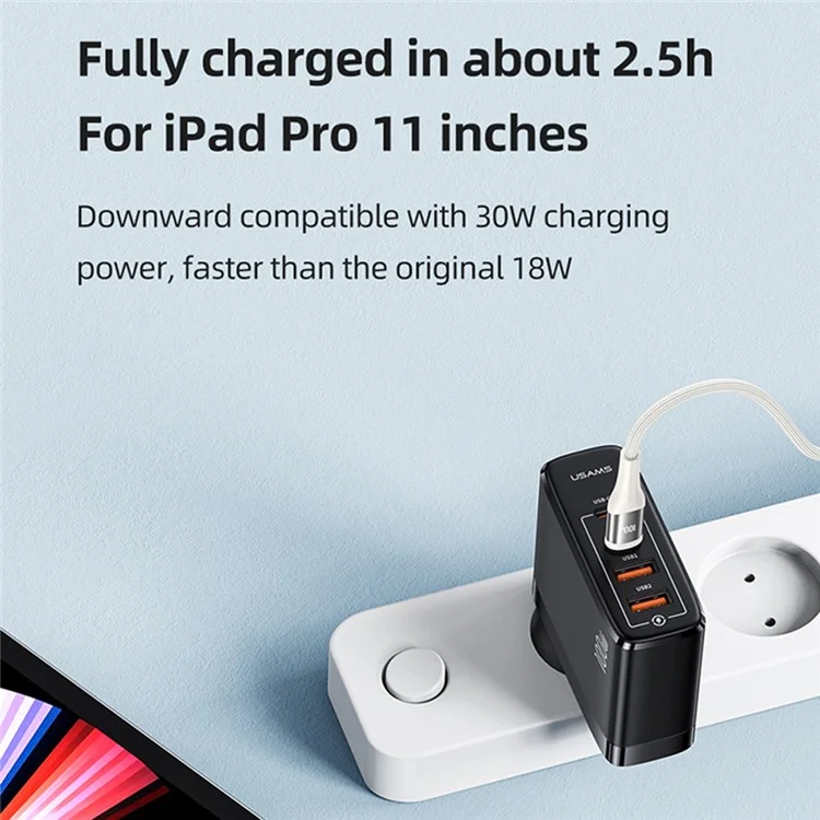 USAMS US-SJ590 Série Shadow 1,2 m pour iPhone Série 15 Type-C vers Type-C PD 100 W Câble de charge rapide avec affichage numérique transparent - Noir