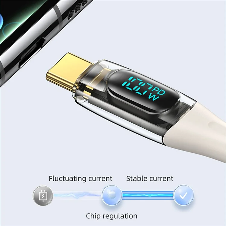 USAMS US-SJ590 1.2m Shadow Series for iPhone 15 Series Type-C To Type-C PD 100W Transparent Digital Display Fast Charging Cable - Black