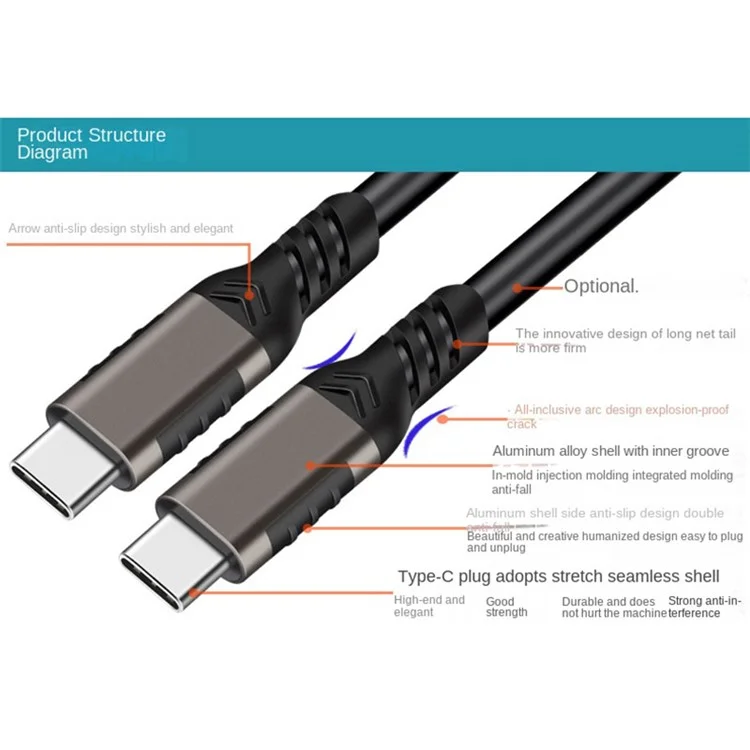 0,5m Para MacBook Cellphone 4K / 60Hz PD 100W Tipo-c Para Tipo c Cabo de Carregamento Rápido USB3.2 Gen2 20 Gbps Cabo de Transferência de Dados