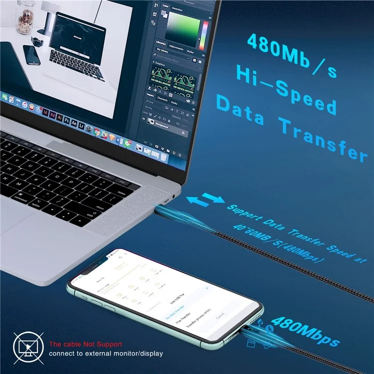 Für iPhone 15 Serie 1m USB Typ-C auf Typ-C PD 100W 5A Schnellladekabel mit LED-Leistungsanzeige