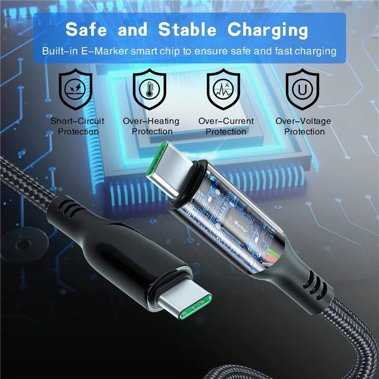 Für iPhone 15 Serie 1m USB Typ-C auf Typ-C PD 100W 5A Schnellladekabel mit LED-Leistungsanzeige