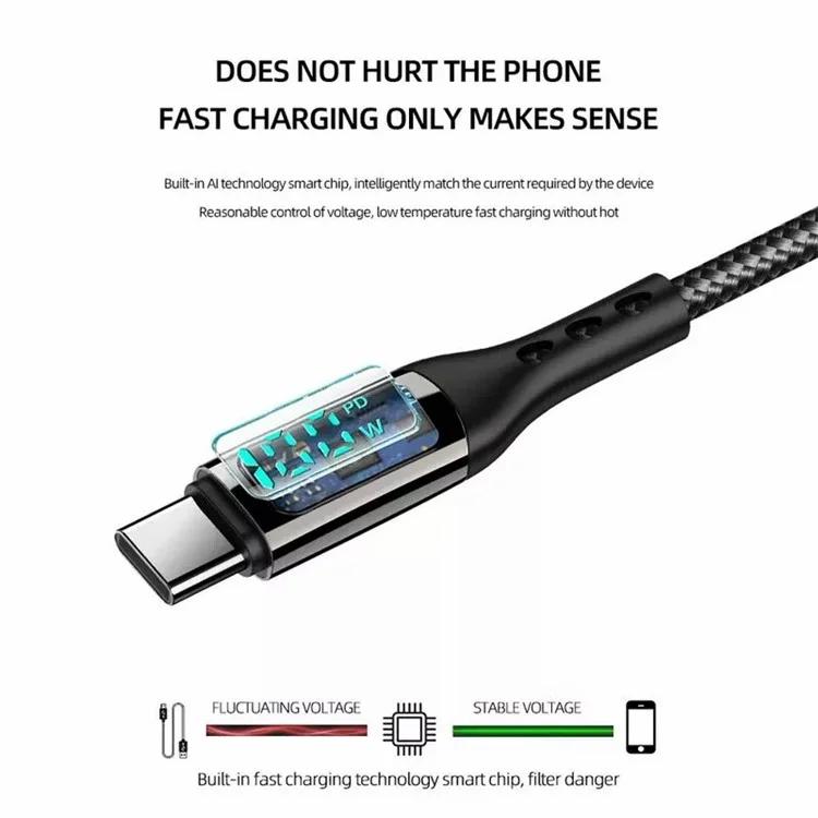 Für iPhone 15 Serie 1m USB Typ-C auf Typ-C PD 100W 5A Schnellladekabel mit LED-Leistungsanzeige