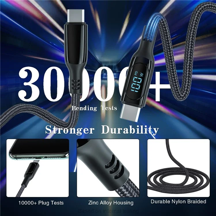 Für iPhone 15 Serie 1m USB Typ-C auf Typ-C PD 100W 5A Schnellladekabel mit LED-Leistungsanzeige