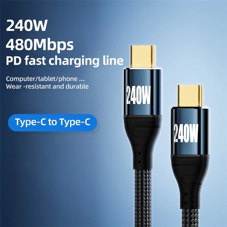 For iPhone 15 Series 1m Nylon Braided Design PD 240W USB-C Fast Charging Wire 480Mbps Data Transmission Cord Mobile Phone Tablet Type-C Cable