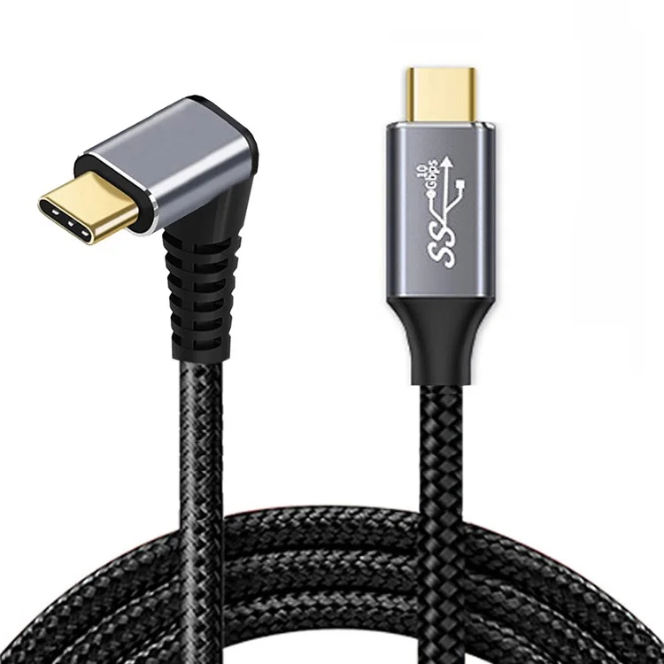 UC-064-UP-3.0M 90-Degree Angled Type-C Male to Male USB3.1 10Gbps Braided Data Cable E-marker Chip 100W Fast Charging Cable