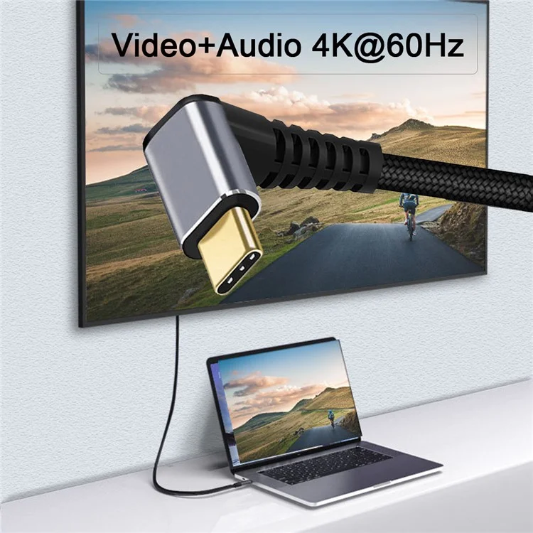 UC-064-UP-3.0M 90-Degree Angled Type-C Male to Male USB3.1 10Gbps Braided Data Cable E-marker Chip 100W Fast Charging Cable