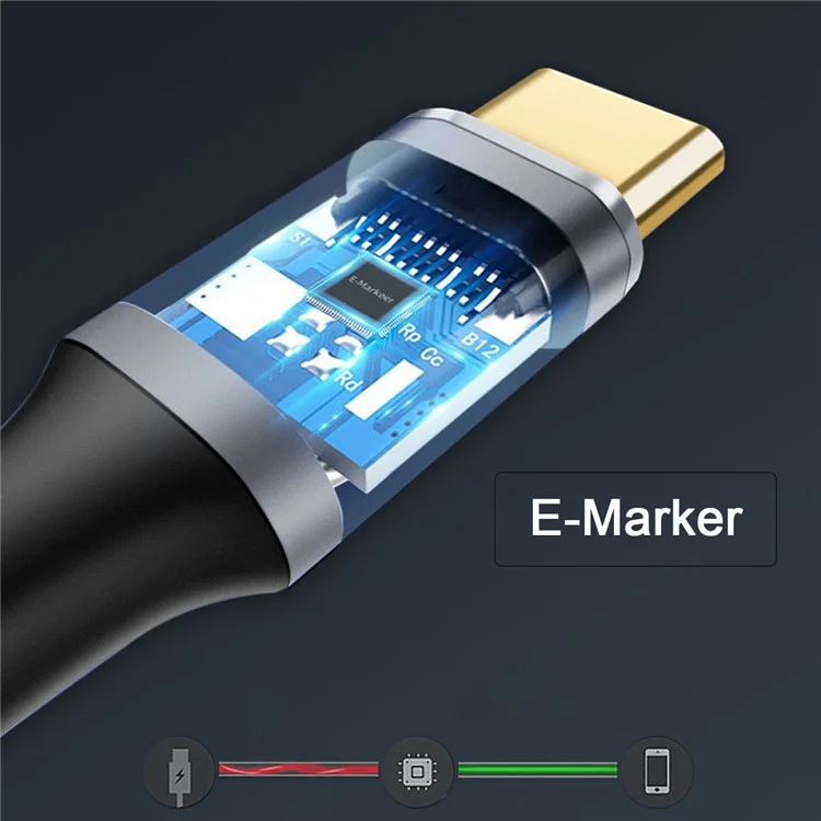 UC-064-UP-3.0M 90-Degree Angled Type-C Male to Male USB3.1 10Gbps Braided Data Cable E-marker Chip 100W Fast Charging Cable