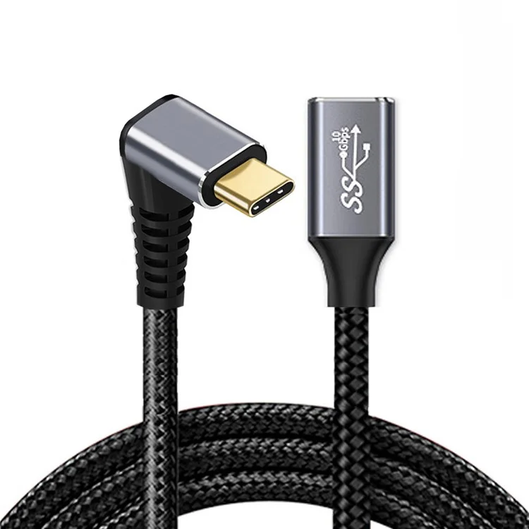 UC-058-UP-0.5M 90-Degree Angled USB-C USB 3.1 Type-C Male to Female Extension Data Cable Aluminum Alloy Connector Braided Cord