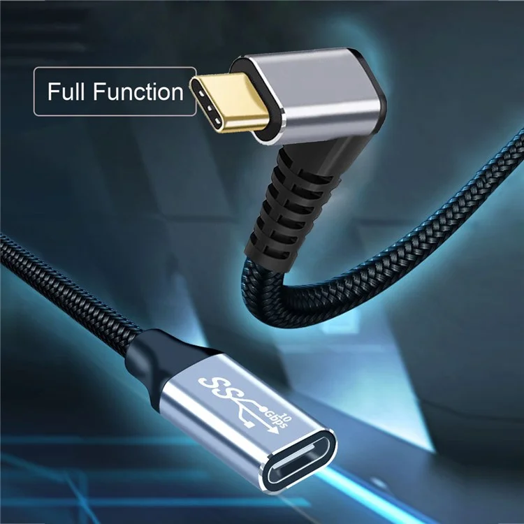 UC-058-UP-0.2M 90-Degree Angled USB 3.1 Type-C Male to Female Data Cable Aluminum Alloy Connector Fast Charging Cord