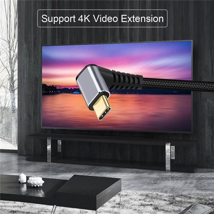UC-058-UP-0.2M 90-Degree Angled USB 3.1 Type-C Male to Female Data Cable Aluminum Alloy Connector Fast Charging Cord