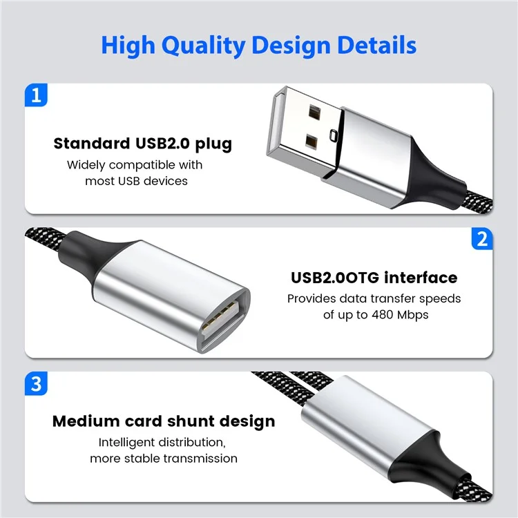 Convertisseur USB mâle vers 4 ports USB femelle Répartiteur de câble OTG Adaptateur pour charge et transmission de données