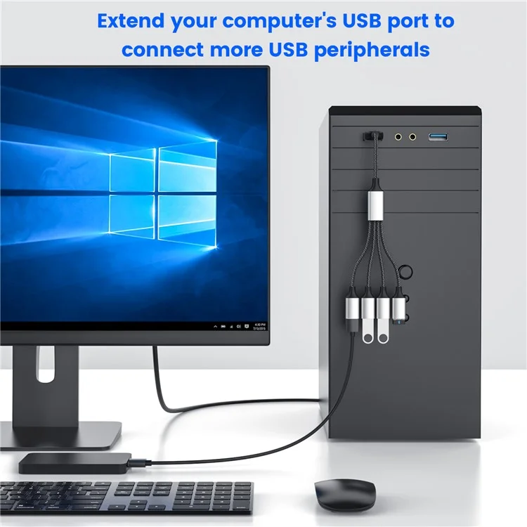 Convertisseur USB mâle vers 4 ports USB femelle Répartiteur de câble OTG Adaptateur pour charge et transmission de données