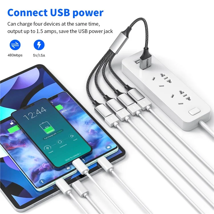 Convertisseur USB mâle vers 4 ports USB femelle Répartiteur de câble OTG Adaptateur pour charge et transmission de données