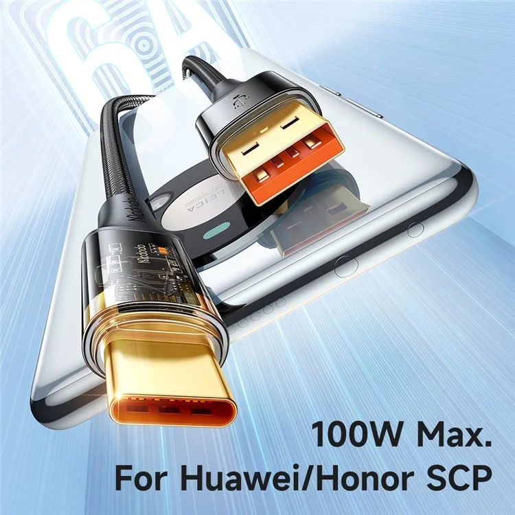 MCDODO CA-3330 MDD for iPhone 15 Series 1.2m 3-in-1 100W Transparent Fast Charging Cable Lightning+Micro USB+Type-C Data Cord - Black