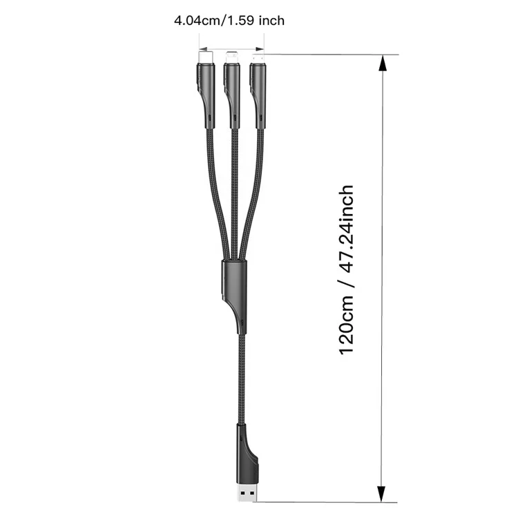 ESSAGER 1,2m Cavo di Ricarica 3-in-1 3A USB a Ip, Micro USB, Type-C, per iPhone, iPad Cavo Dati