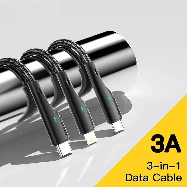 ESSAGER 1,2m Cavo di Ricarica 3-in-1 3A USB a Ip, Micro USB, Type-C, per iPhone, iPad Cavo Dati