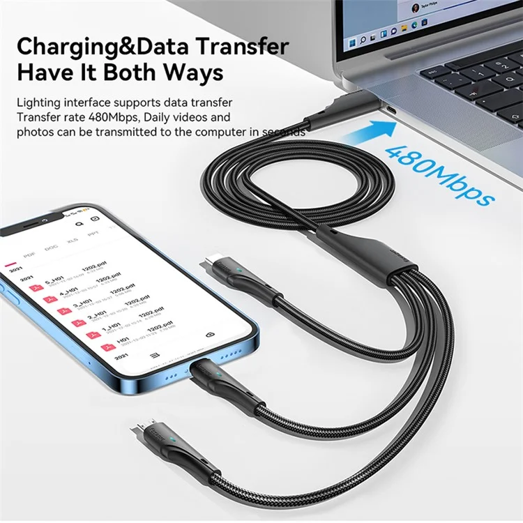 ESSAGER 1,2m Cavo di Ricarica 3-in-1 3A USB a Ip, Micro USB, Type-C, per iPhone, iPad Cavo Dati
