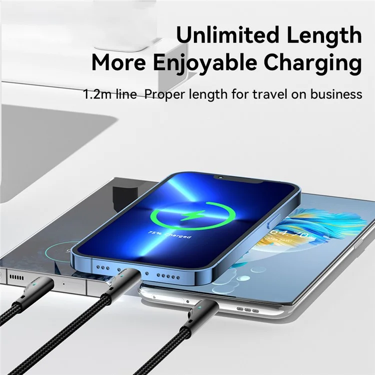 ESSAGER 1,2m Cavo di Ricarica 3-in-1 3A USB a Ip, Micro USB, Type-C, per iPhone, iPad Cavo Dati