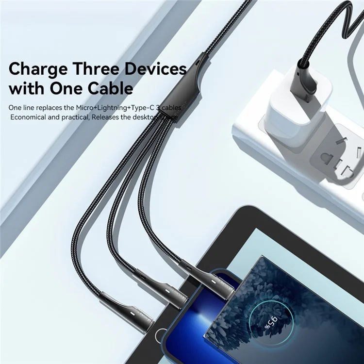 ESSAGER 1,2m Cavo di Ricarica 3-in-1 3A USB a Ip, Micro USB, Type-C, per iPhone, iPad Cavo Dati