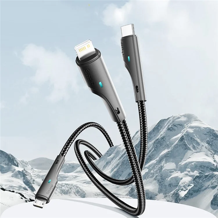 ESSAGER 1,2m Cavo di Ricarica 3-in-1 3A USB a Ip, Micro USB, Type-C, per iPhone, iPad Cavo Dati