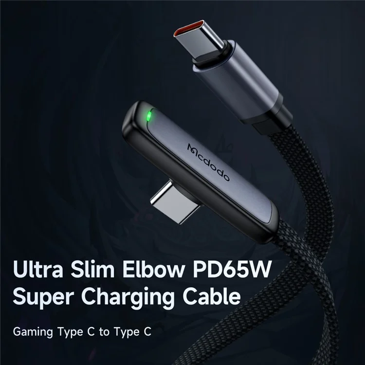 MCDODO CA-3360 MDD für iPhone 15 Serie 1,2 m Type-C zu Type-C 3,25A PD65W Schnell Ladekabel 90 Grad Ellbogen Datenkabel - Schwarz