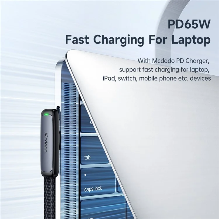 Mcdodo CA-3360 MDD 1,2 m de Type c à Type-C 3.25A PD65W Câble de Charge Rapide Corde de Données du Coude à 90 Degrés - Noir