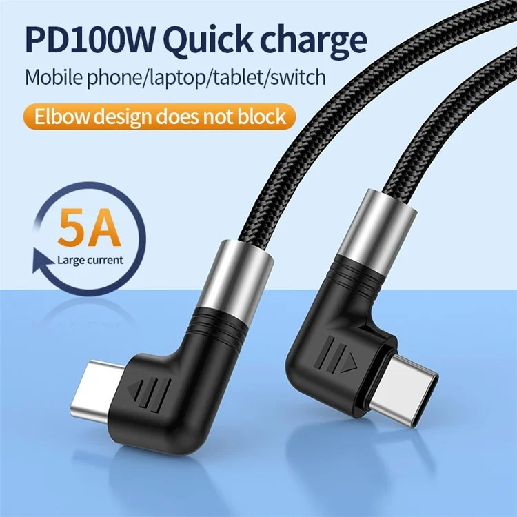 For iPhone 15 Series A9 3m Nylon Braided 480Mbps USB-C Data Cable Dual Elbow Heads 5A 100W Fast Type-C Charging Cable