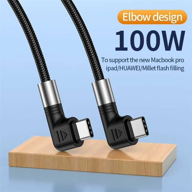 For iPhone 15 Series A9 3m Nylon Braided 480Mbps USB-C Data Cable Dual Elbow Heads 5A 100W Fast Type-C Charging Cable