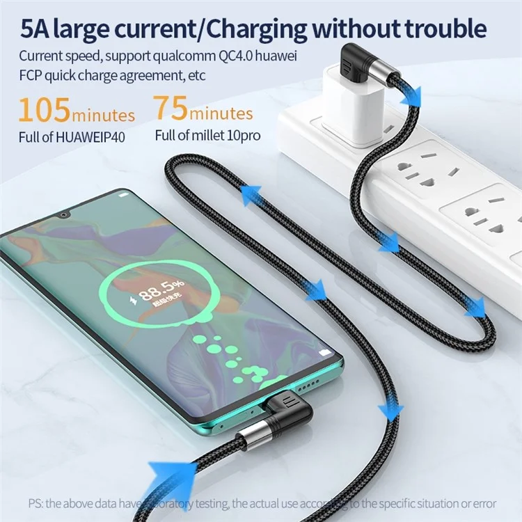 For iPhone 15 Series A9 3m Nylon Braided 480Mbps USB-C Data Cable Dual Elbow Heads 5A 100W Fast Type-C Charging Cable