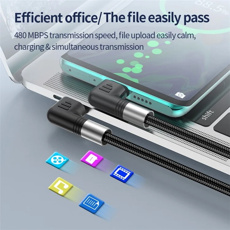 For iPhone 15 Series A9 3m Nylon Braided 480Mbps USB-C Data Cable Dual Elbow Heads 5A 100W Fast Type-C Charging Cable