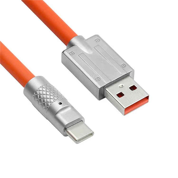 UC-023-OR-1.0M 1m Ultra Soft USB-A to Type-C Liquid Silicone 120W Power Data Cable Fast Charge Cord - Orange