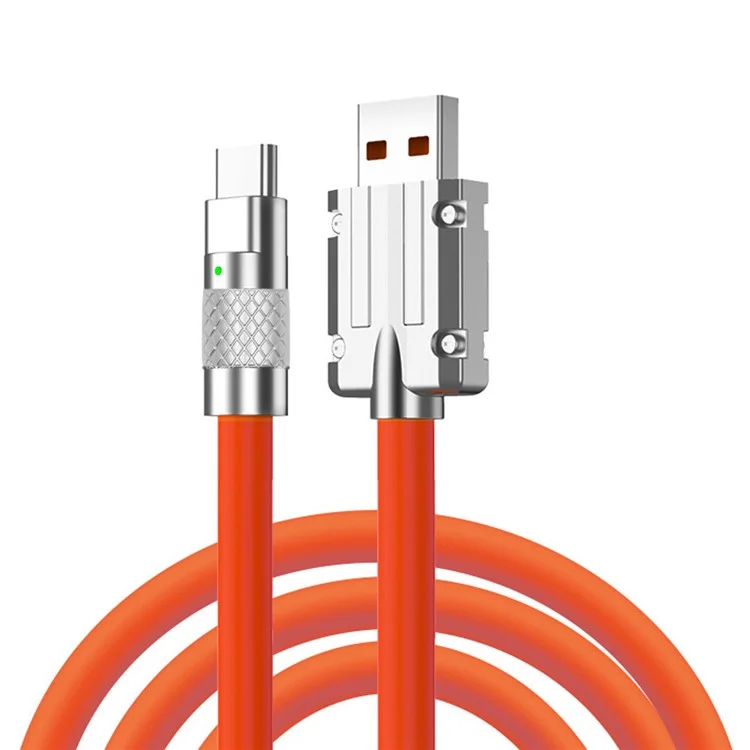 UC-023-OR-1.0M 1m Ultra Soft USB-A to Type-C Liquid Silicone 120W Power Data Cable Fast Charge Cord - Orange