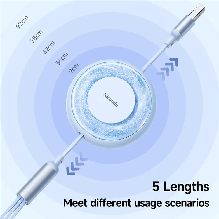 Mcdodo Ca-357 MDD 3-in-1 Retractable Lading Cable Lightning Typ-c Micro USB Für Iphone, Android - Blau