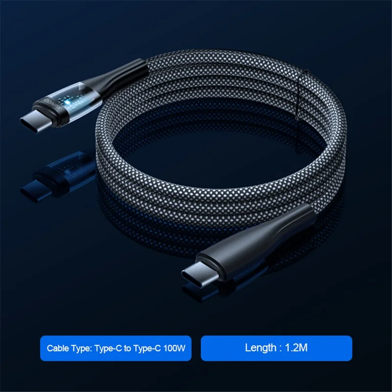 XUNDD XDDC-020 pour la série iPhone 15 Câble de charge rapide 1,2 m 100 W Type-C vers Type-C Transmission de données Cordon tressé transparent