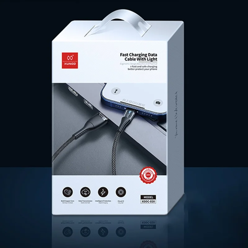 XUNDD XDDC-020 pour la série iPhone 15 Câble de charge rapide 1,2 m 100 W Type-C vers Type-C Transmission de données Cordon tressé transparent