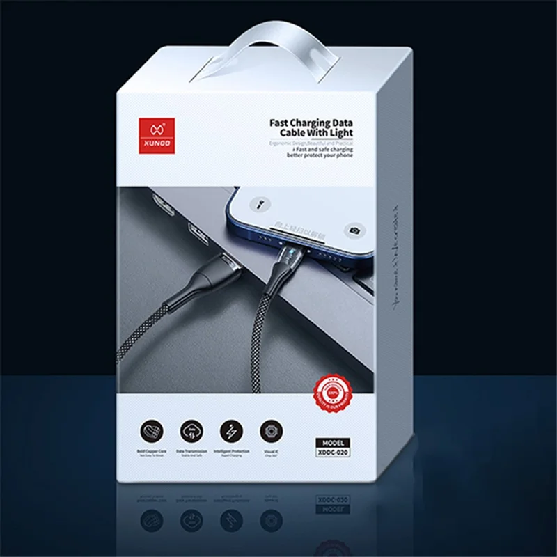 XUNDD XDDC-020 pour iPhone 15 Série 1.2m Type-C 60W Câble de charge rapide et de données tressé en clair