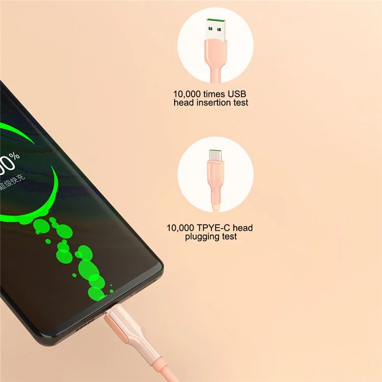 MOVE SPEED YSUCS01-C12P Жидкий силиконовый кабель USB-C 1,2 м 5A 22,5 Вт / 40 Вт Быстрая зарядка Шнур - розовый