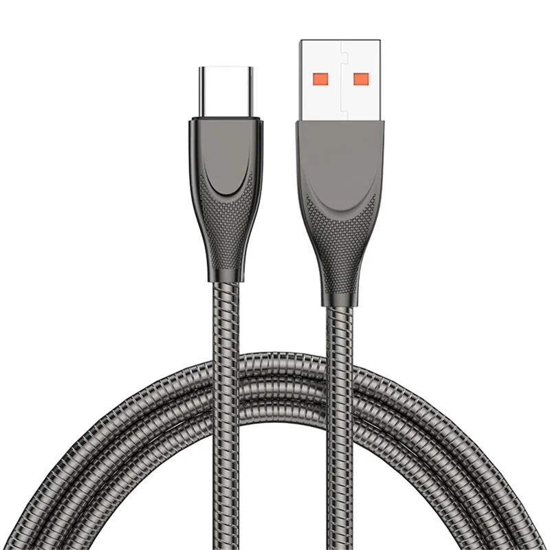 ENKAY HAT PRINCE 2m USB-A to Type-C 6A Fast Charging Spring Cable Carbon Steel Hose 480Mbps Data Cord - Black