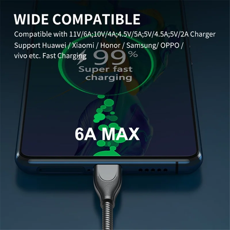 ENKAY HAT PRINCE 2m USB-A to Type-C 6A Fast Charging Spring Cable Carbon Steel Hose 480Mbps Data Cord - Black