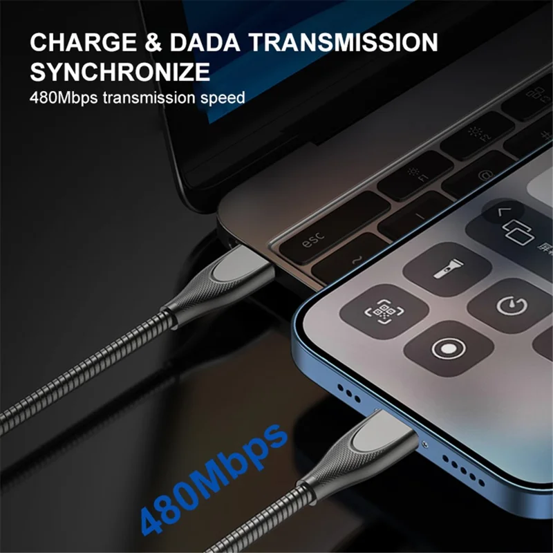 ENKAY HAT PRINCE 2m USB-A to Type-C 6A Fast Charging Spring Cable Carbon Steel Hose 480Mbps Data Cord - Black