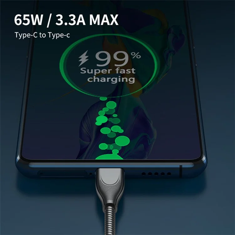 Câble ENKAY HAT PRINCE 1m Type-C vers Type-C PD 65W Charge rapide Tuyau en acier au carbone Printemps Cordon de données - Noir