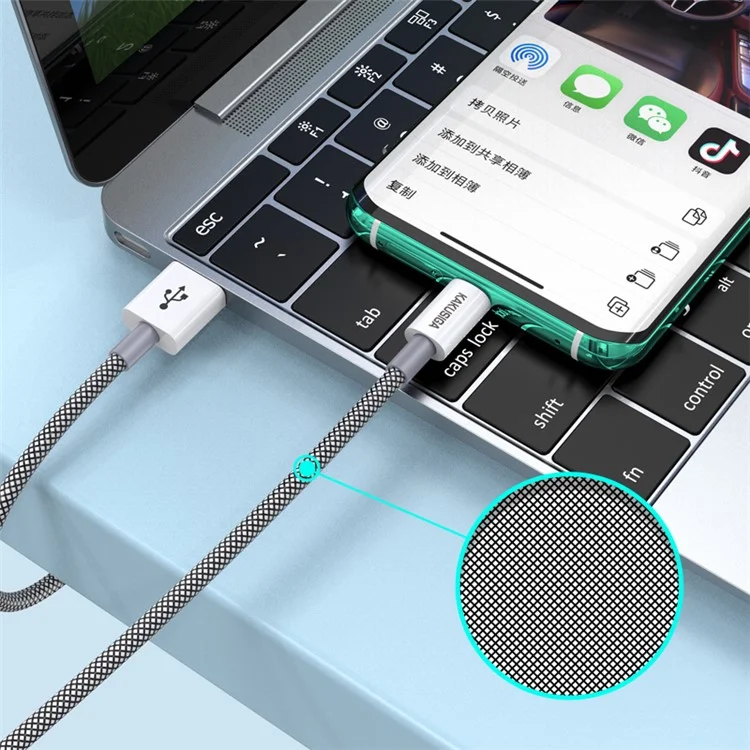 Kakusiga KSC-723 1m Gaofei Series USB a Type-C Smart Charging Data Cable 3A Nylon Incessed Cable - Nero