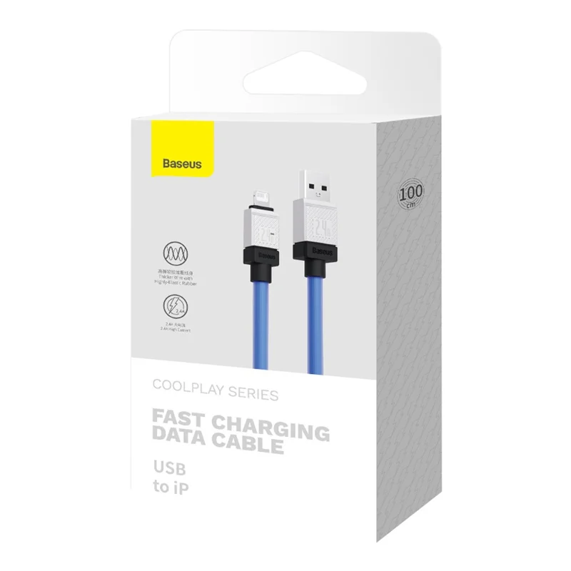 BASEUS CoolPlay Series CB000044 1m Data Transfer Line 2.4A Fast Charging USB to iP 7Pin Charging Cable - Blue