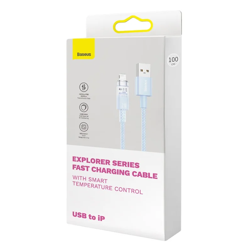 BASEUS Explorer Series 1m Charging Cable USB to iP 2.4A Fast Charging Data Sync Cord with Smart Temperature Control - Blue