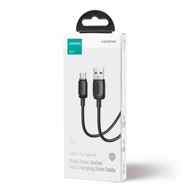 Cabo de Dados JOYROOM S-AC027A14, Série Multicor para iPhone 16-15, 1,2 m, 3 A, USB-A para Tipo-C, Cabo de Carregamento Rápido em TPE - Preto