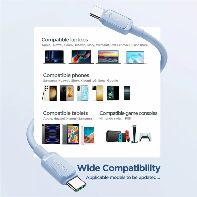 JOYROOM S-CC100A14 Wielokolorowa seria do iPhone 16-15, 1,2 m, 100 W, kabel danych typu USB-C do USB-C, szybkie ładowanie, sznur z tworzywa TPE – niebieski