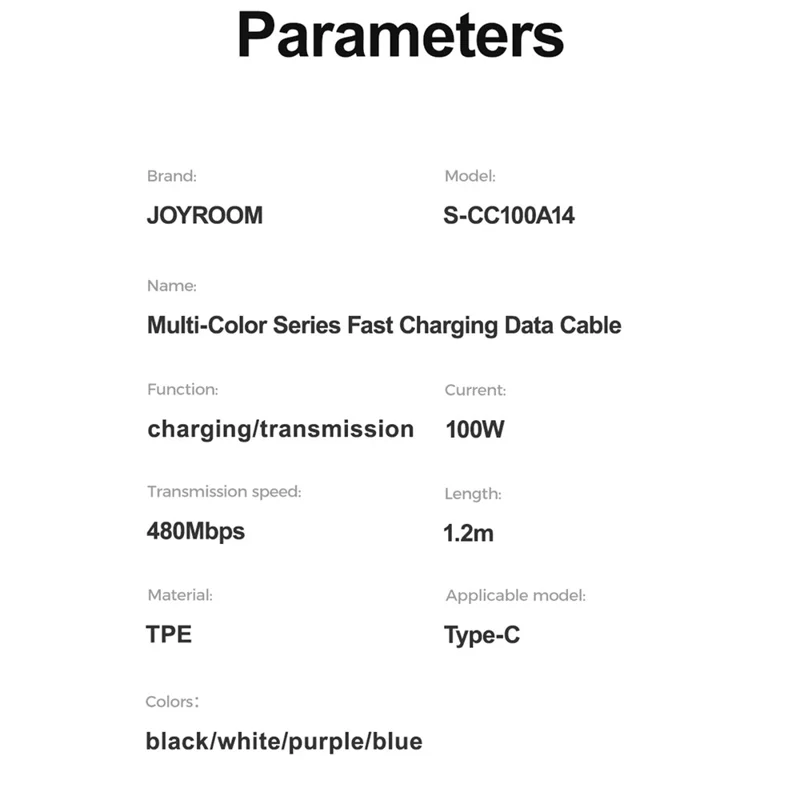 JOYROOM S-CC100A14 Wielokolorowa seria do iPhone 16-15, 1,2 m, 100 W, kabel danych typu USB-C do USB-C, szybkie ładowanie, sznur z tworzywa TPE – niebieski