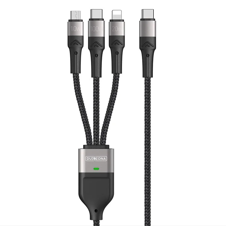 DUZZONA A4 for iPhone 16-15 Series 100W 3-in-1 5A Fast Charging Cable USB-C to USB-C+Lightning+Micro USB Cord (CE / FCC / UKCA / ROHS Certificate)